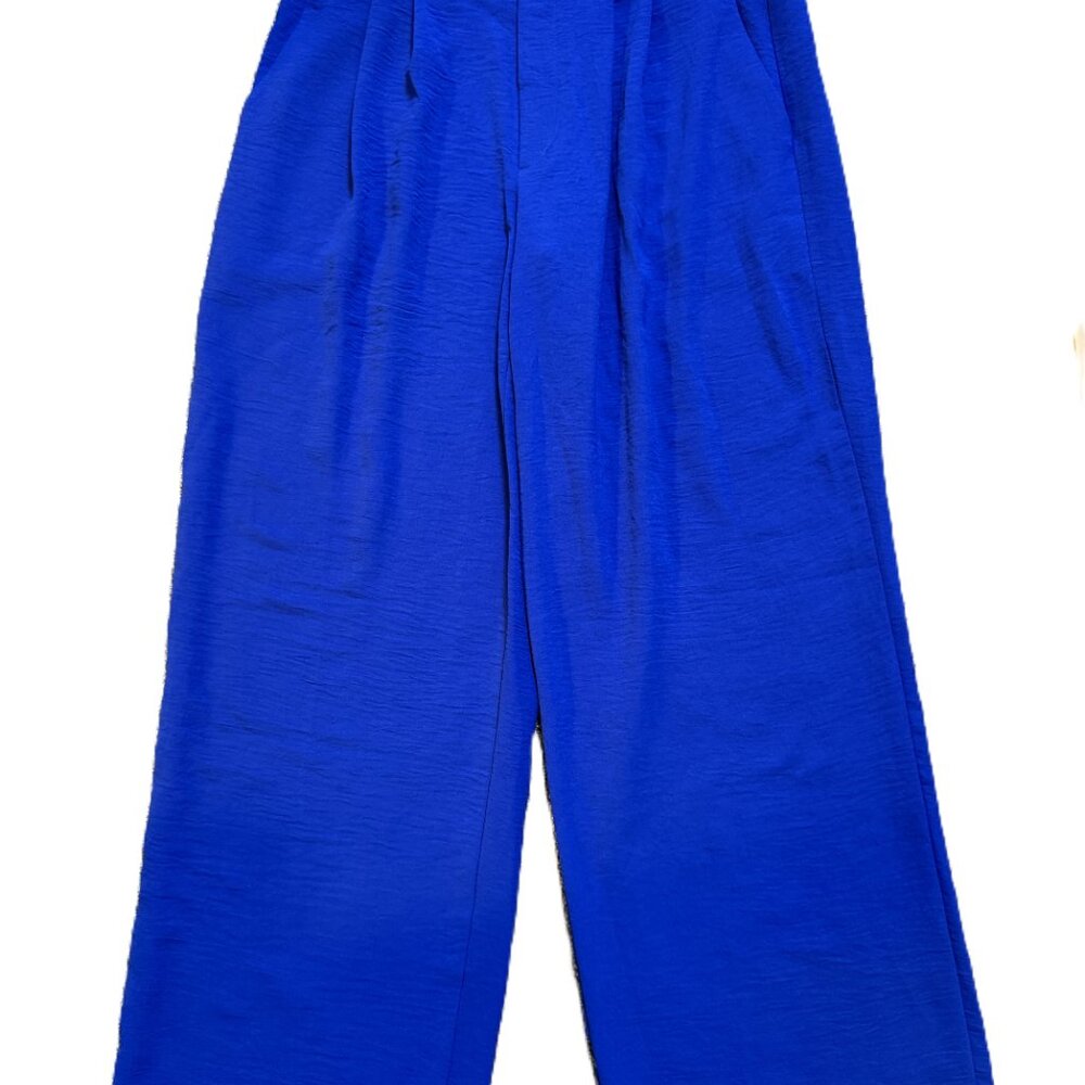 Tulléa Los Angeles Royal Blue Wide Leg Flowy Pants Size XL Elastic Waist Pleated - Picture 8 of 9